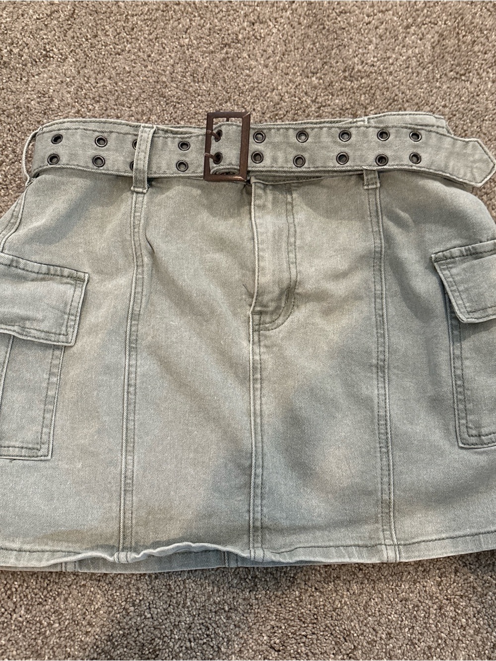 Sincerely Jules Washed Olive Utility Mini Skirt with Grommet Belt